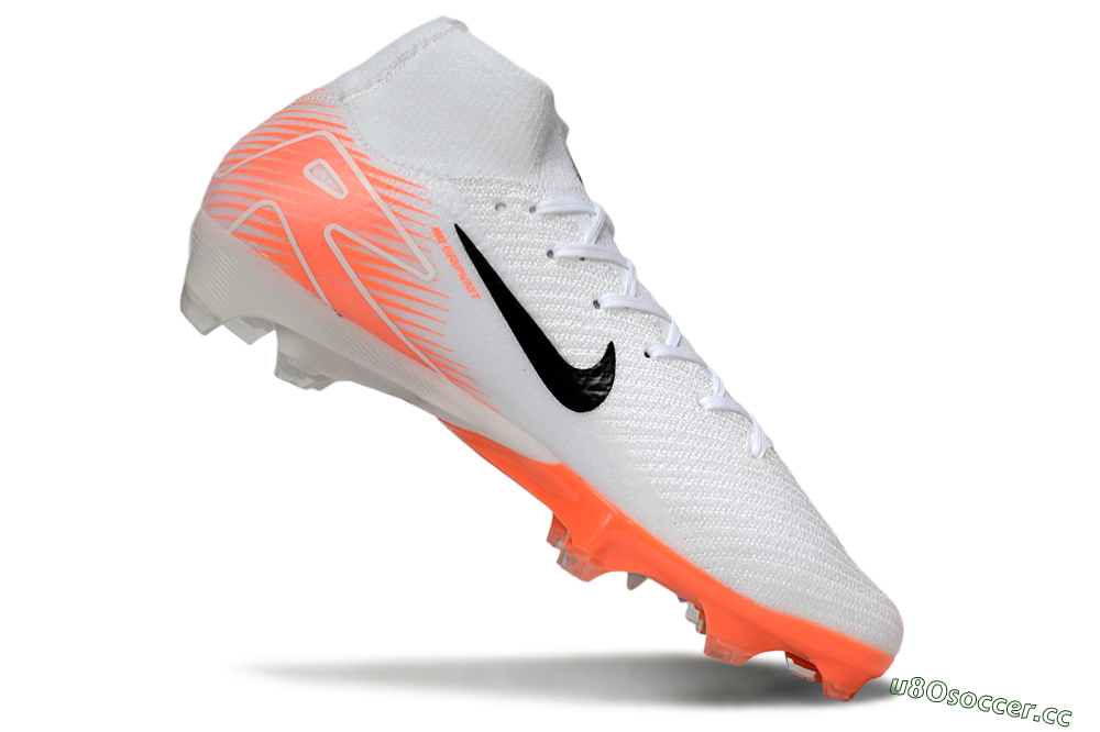 Men's Nike Air Zoom Mercurial Superfly 10 Elite FG Firm Ground High-Tops Football Boots - White/Black/Orange 4
