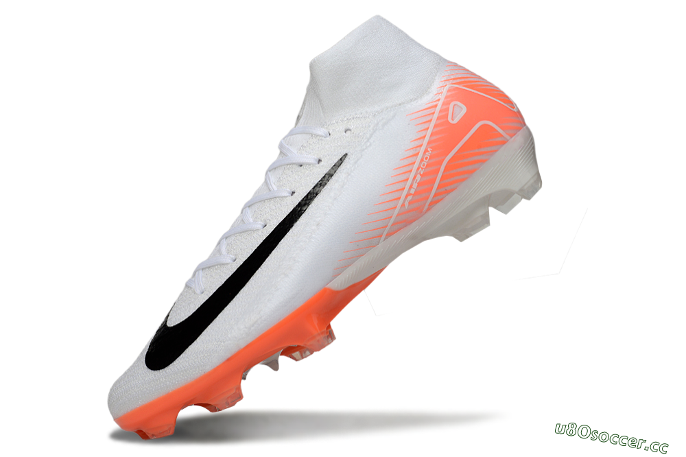 Men's Nike Air Zoom Mercurial Superfly 10 Elite FG Firm Ground High-Tops Football Boots - White/Black/Orange 5