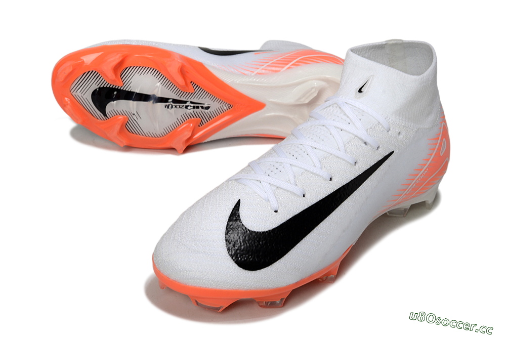 Men's Nike Air Zoom Mercurial Superfly 10 Elite FG Firm Ground High-Tops Football Boots - White/Black/Orange 3