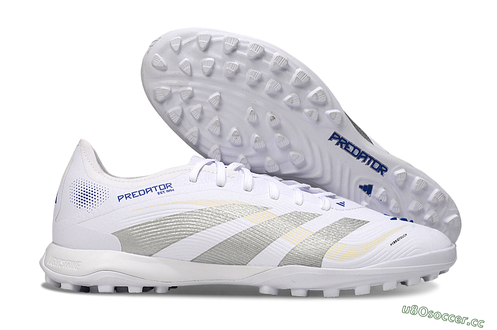 Men's Adidas Predator 25 Elite TF Artificial Turf Low-Tops Football Shoes - White/Silver/Blue 2