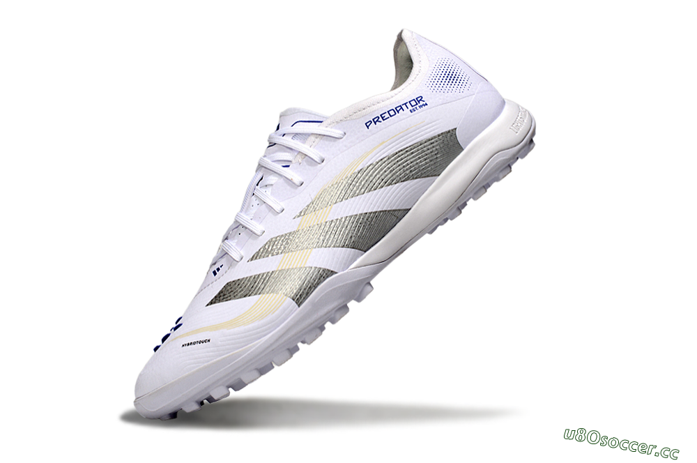 Men's Adidas Predator 25 Elite TF Artificial Turf Low-Tops Football Shoes - White/Silver/Blue 5
