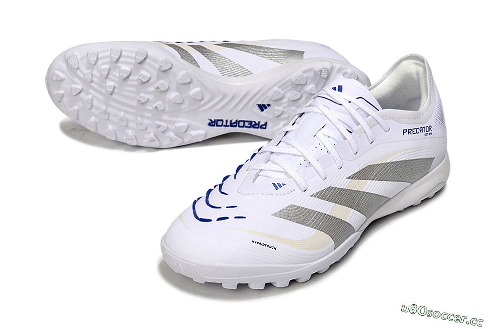 Men's Adidas Predator 25 Elite TF Artificial Turf Low-Tops Football Shoes - White/Silver/Blue 3