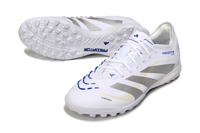 Men's Adidas Predator 25 Elite TF Artificial Turf Low-Tops Football Shoes - White/Silver/Blue