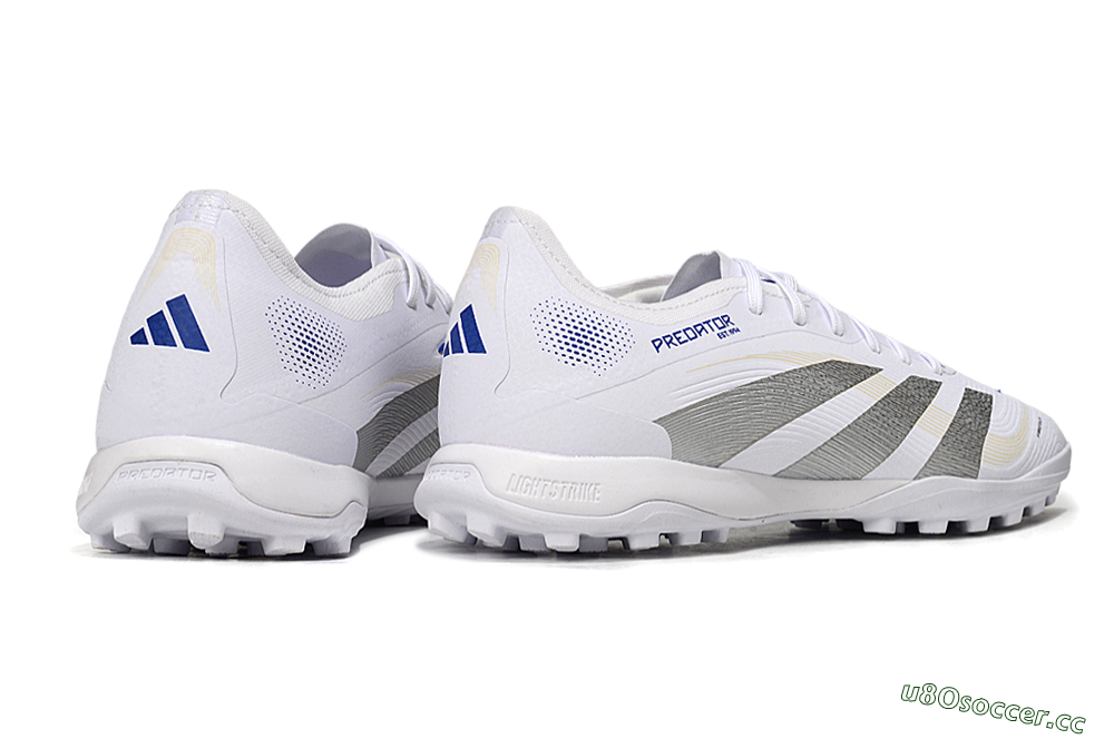 Men's Adidas Predator 25 Elite TF Artificial Turf Low-Tops Football Shoes - White/Silver/Blue 6