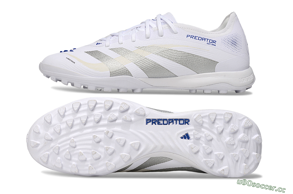 Men's Adidas Predator 25 Elite TF Artificial Turf Low-Tops Football Shoes - White/Silver/Blue 1