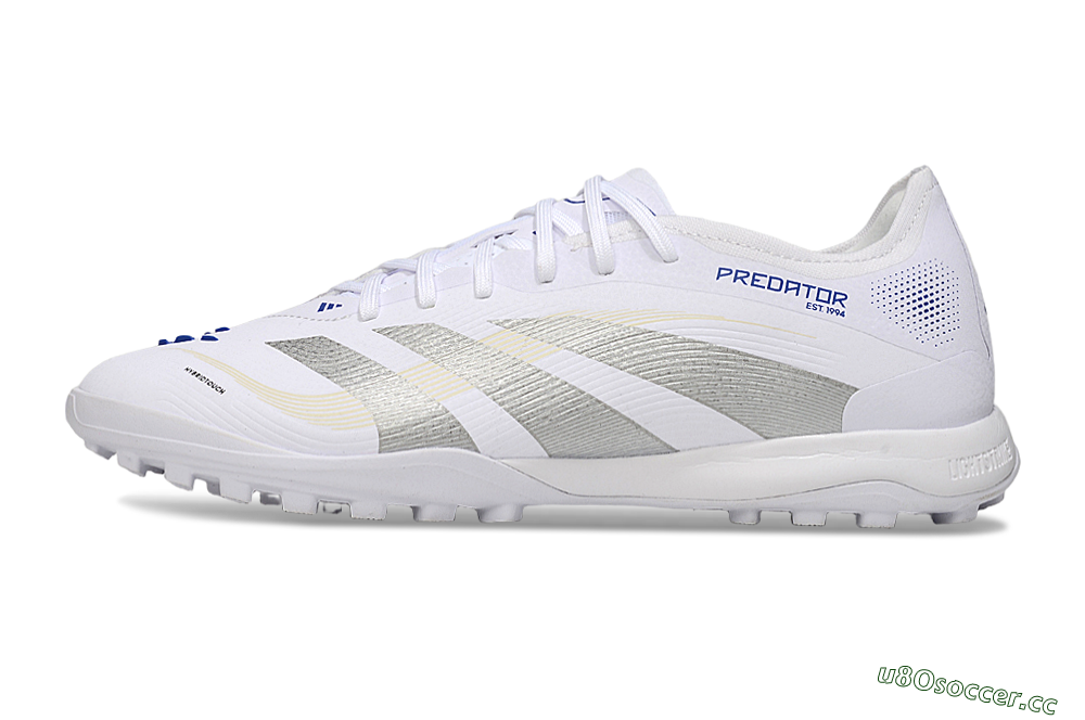 Men's Adidas Predator 25 Elite TF Artificial Turf Low-Tops Football Shoes - White/Silver/Blue 0