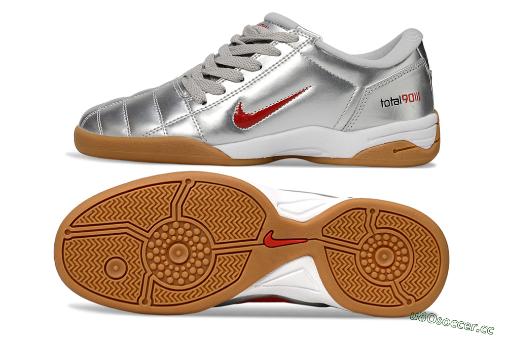 Men's Nike Total 90 II IC Indoor & Futsal Low-Tops Football Shoes - Silver/Red/White 1