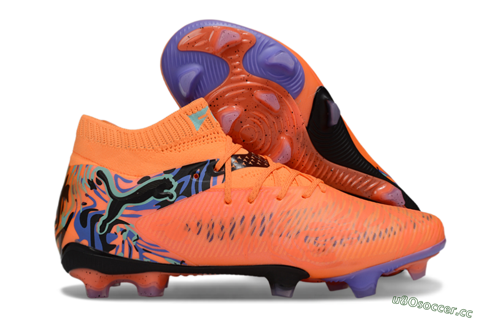 Men's Puma Future 8 Ultimate FG Firm Ground Low-Tops Football Boots - Orange/Blue/Black 2