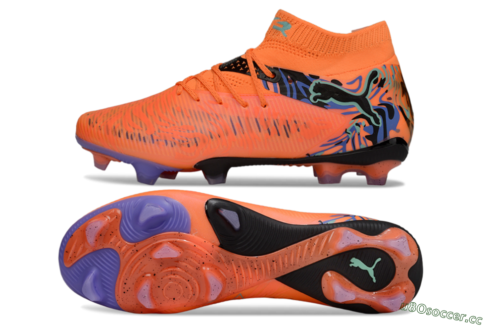 Men's Puma Future 8 Ultimate FG Firm Ground Low-Tops Football Boots - Orange/Blue/Black 1