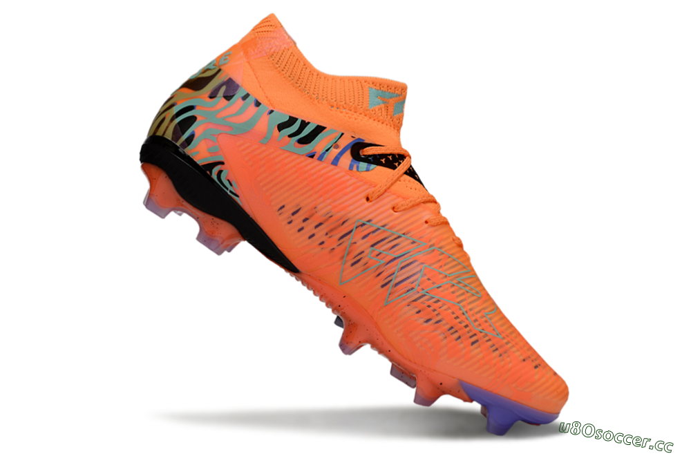 Men's Puma Future 8 Ultimate FG Firm Ground Low-Tops Football Boots - Orange/Blue/Black 4