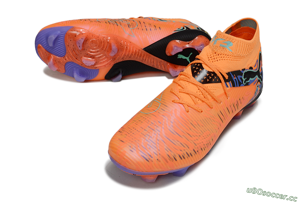 Men's Puma Future 8 Ultimate FG Firm Ground Low-Tops Football Boots - Orange/Blue/Black 3