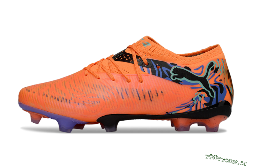 Men's Puma Future 8 Ultimate FG Firm Ground Low-Tops Football Boots - Orange/Blue/Black 0