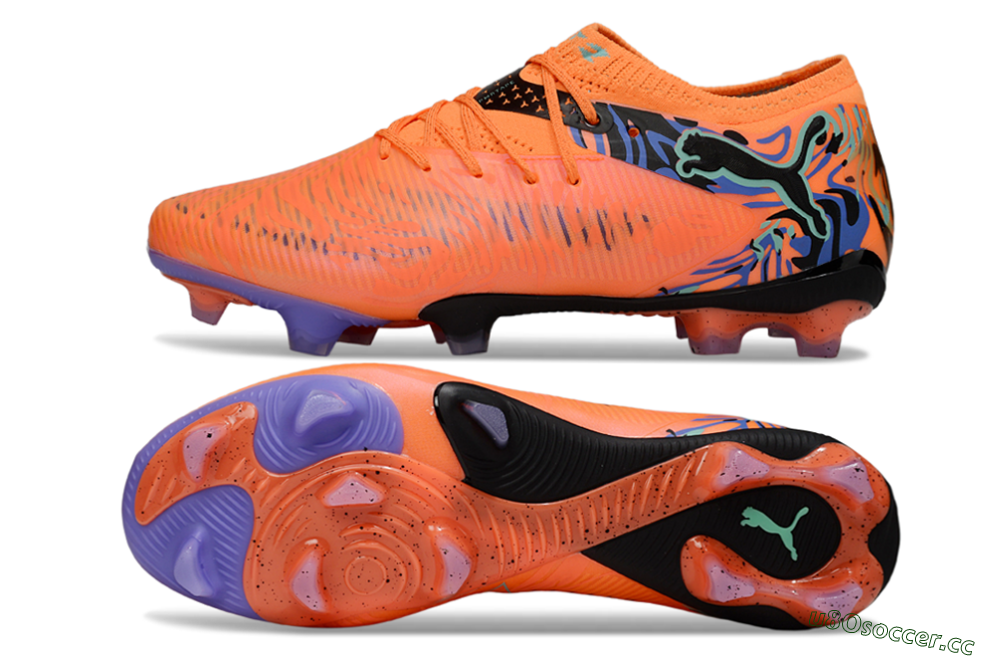 Men's Puma Future 8 Ultimate FG Firm Ground Low-Tops Football Boots - Orange/Blue/Black 1