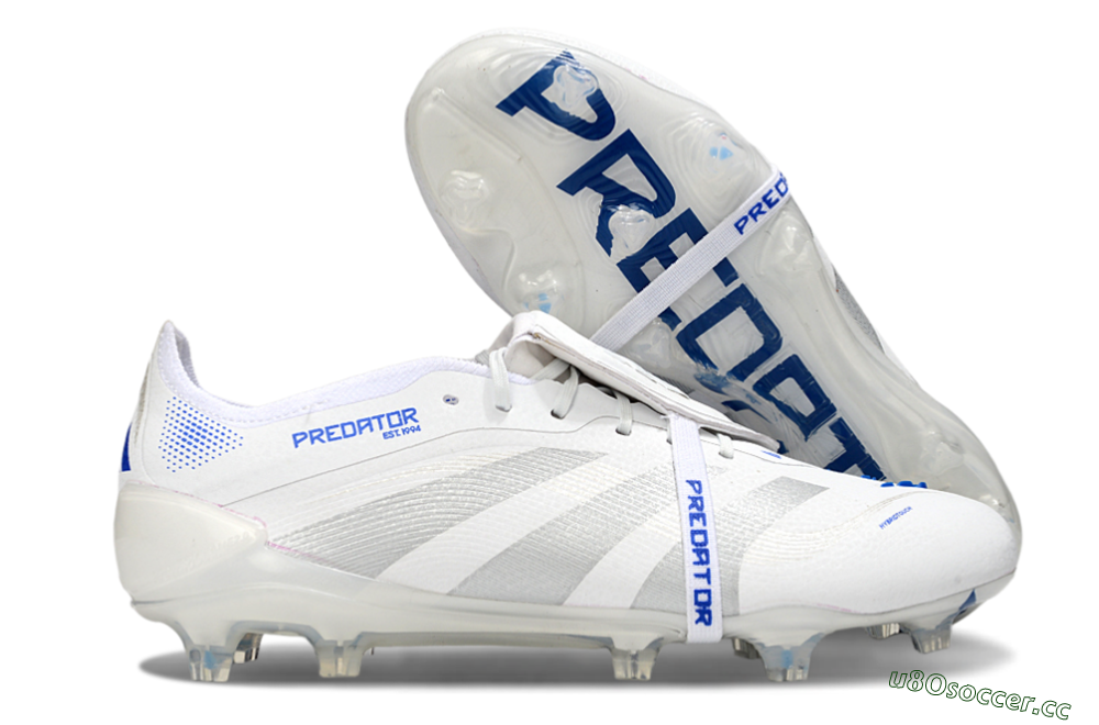 Men's Adidas Predator Elite Foldover Tongue FG Firm Ground Low-Tops Football Boots - White/Silver/Blue 2