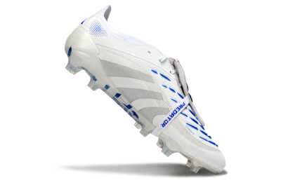 Men's Adidas Predator Elite Foldover Tongue FG Firm Ground Low-Tops Football Boots - White/Silver/Blue
