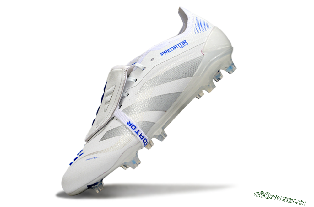 Men's Adidas Predator Elite Foldover Tongue FG Firm Ground Low-Tops Football Boots - White/Silver/Blue 5