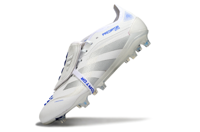 Men's Adidas Predator Elite Foldover Tongue FG Firm Ground Low-Tops Football Boots - White/Silver/Blue