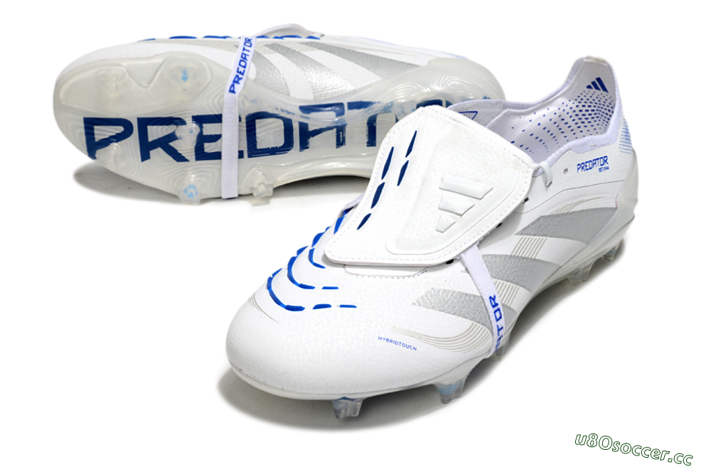 Men's Adidas Predator Elite Foldover Tongue FG Firm Ground Low-Tops Football Boots - White/Silver/Blue 3