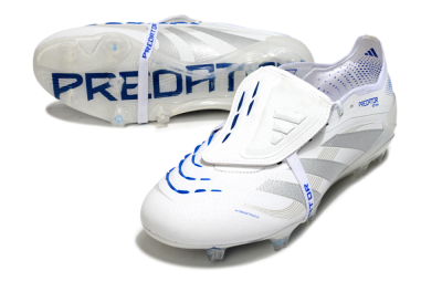 Men's Adidas Predator Elite Foldover Tongue FG Firm Ground Low-Tops Football Boots - White/Silver/Blue