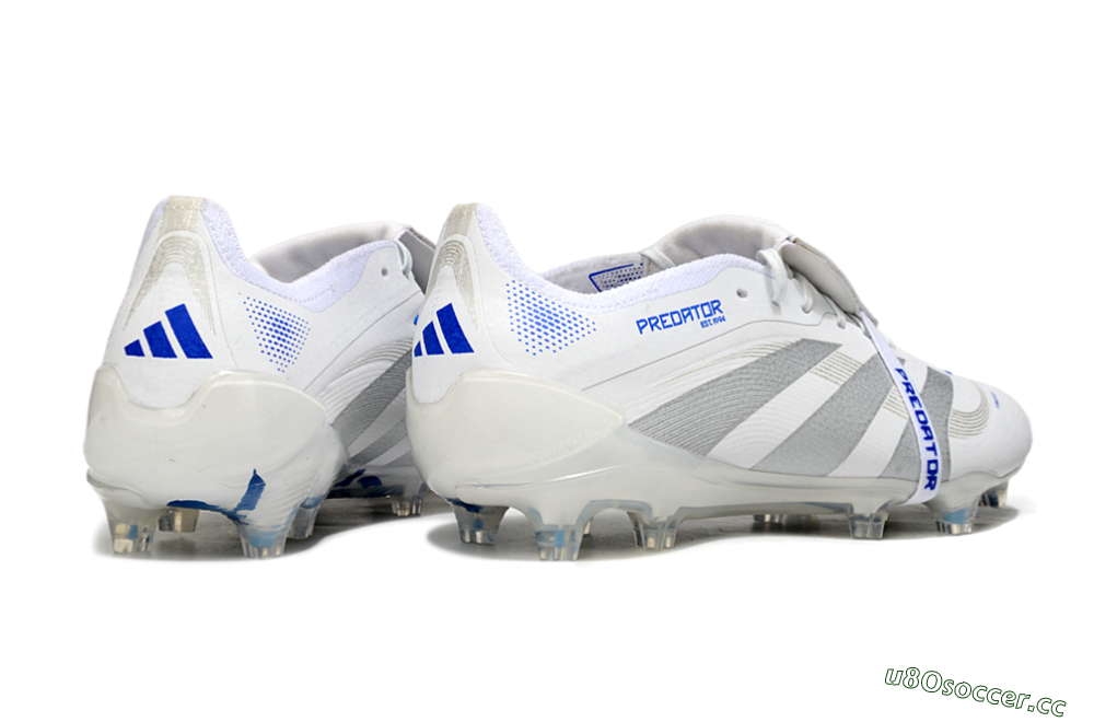 Men's Adidas Predator Elite Foldover Tongue FG Firm Ground Low-Tops Football Boots - White/Silver/Blue 6