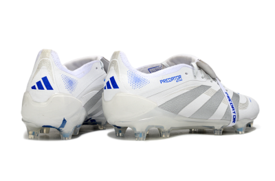 Men's Adidas Predator Elite Foldover Tongue FG Firm Ground Low-Tops Football Boots - White/Silver/Blue