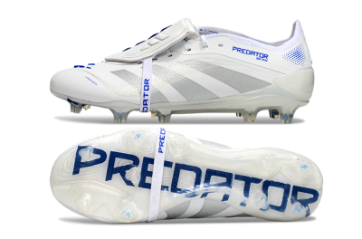 Men's Adidas Predator Elite Foldover Tongue FG Firm Ground Low-Tops Football Boots - White/Silver/Blue