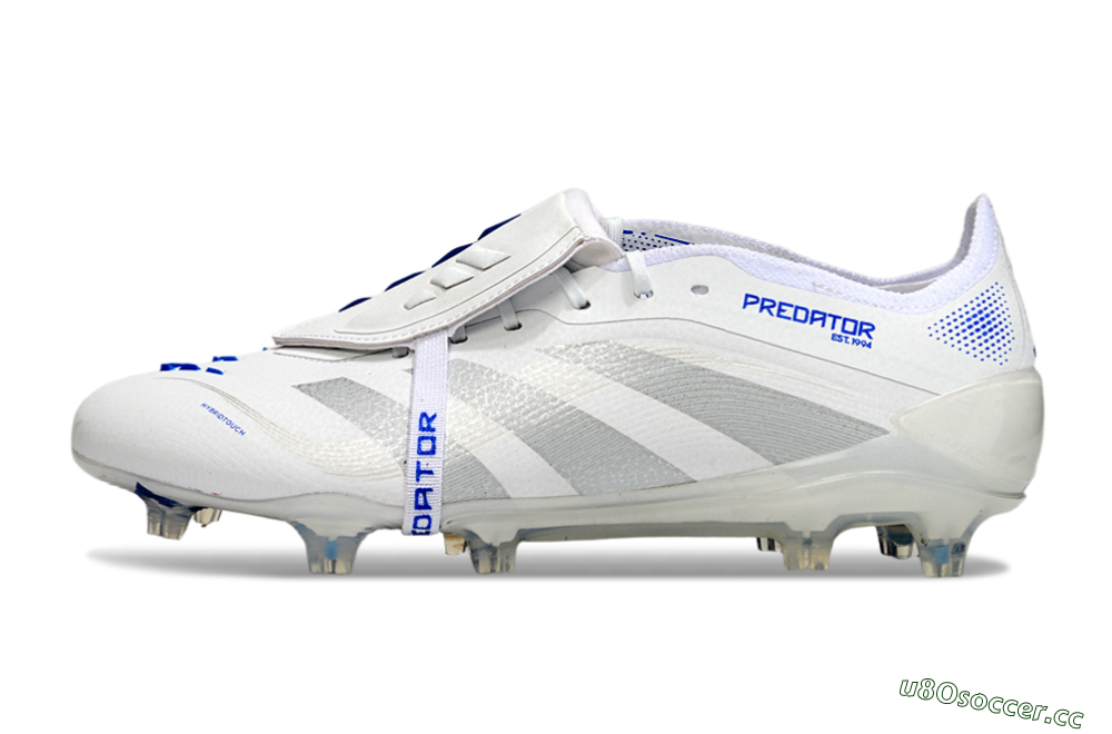 Men's Adidas Predator Elite Foldover Tongue FG Firm Ground Low-Tops Football Boots - White/Silver/Blue 0