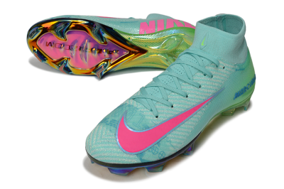 Unisex Nike Air Zoom Mercurial Superfly 10 Elite FG Firm Ground High-Tops Football Boots - Jade/Pink/Gold