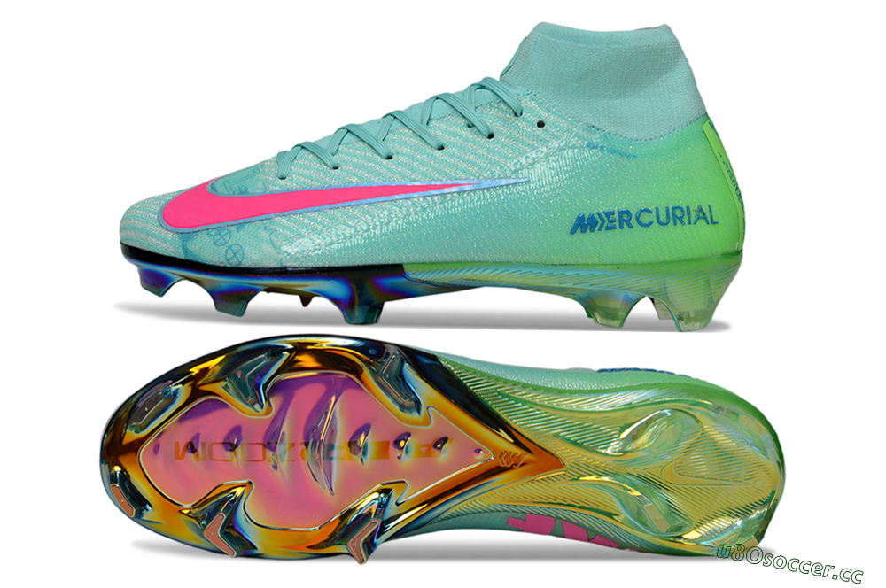Unisex Nike Air Zoom Mercurial Superfly 10 Elite FG Firm Ground High-Tops Football Boots - Jade/Pink/Gold 1