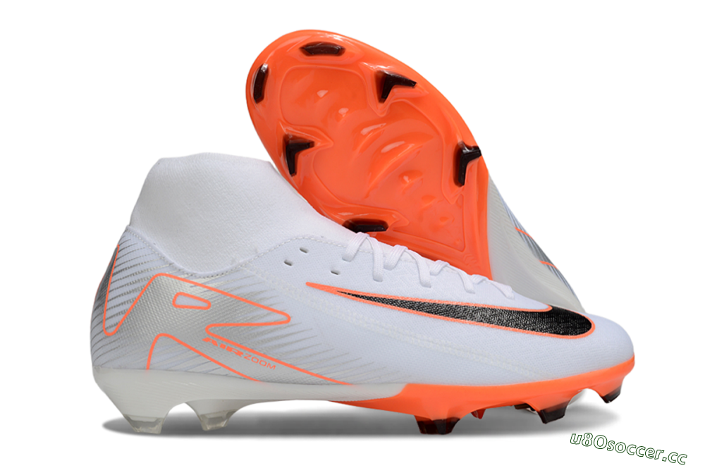 Men's Nike Air Zoom Mercurial Superfly 10 Academy FG Firm Ground High-Tops Football Boots - White/Black/Orange/Silver 2