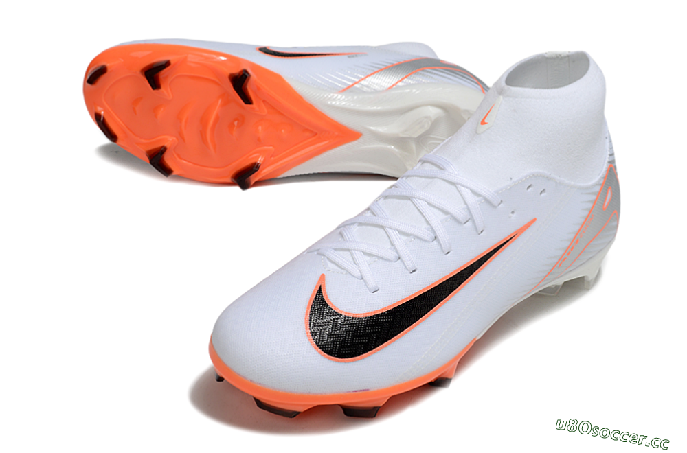 Men's Nike Air Zoom Mercurial Superfly 10 Academy FG Firm Ground High-Tops Football Boots - White/Black/Orange/Silver 3