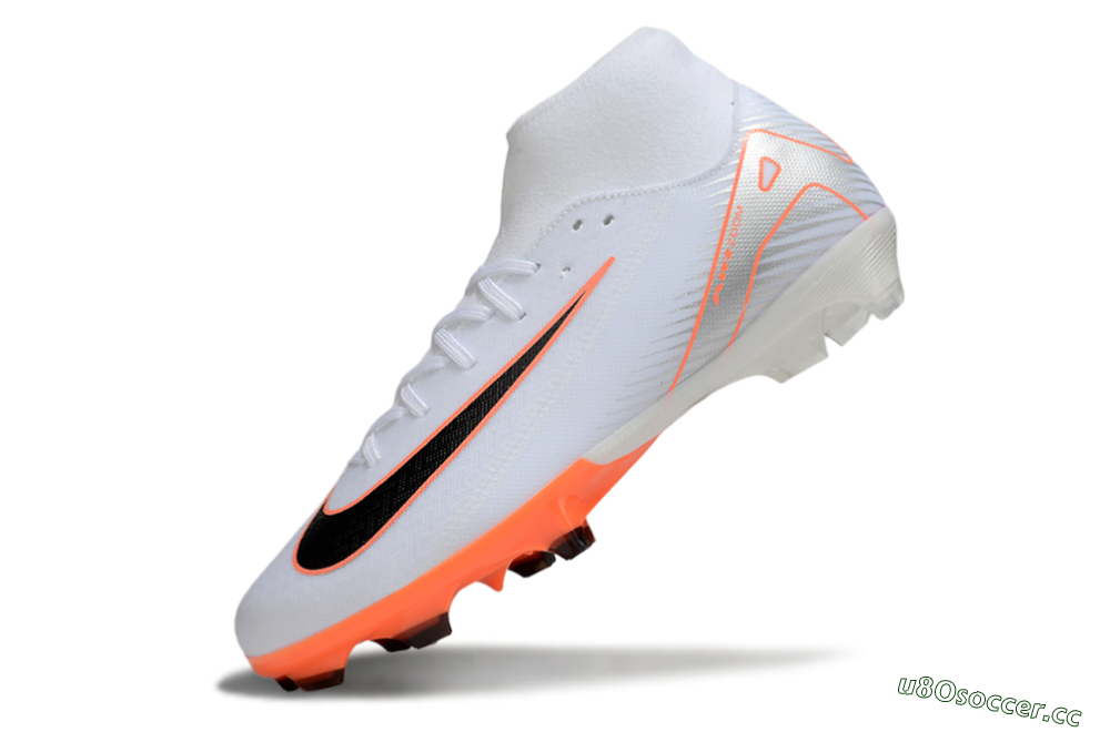 Men's Nike Air Zoom Mercurial Superfly 10 Academy FG Firm Ground High-Tops Football Boots - White/Black/Orange/Silver 5