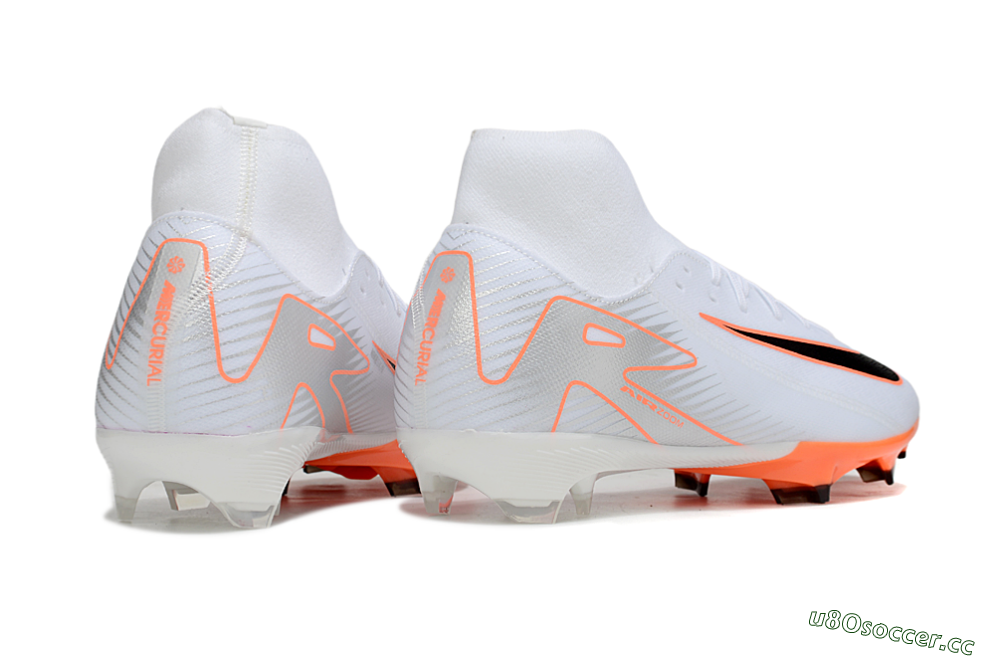 Men's Nike Air Zoom Mercurial Superfly 10 Academy FG Firm Ground High-Tops Football Boots - White/Black/Orange/Silver 6