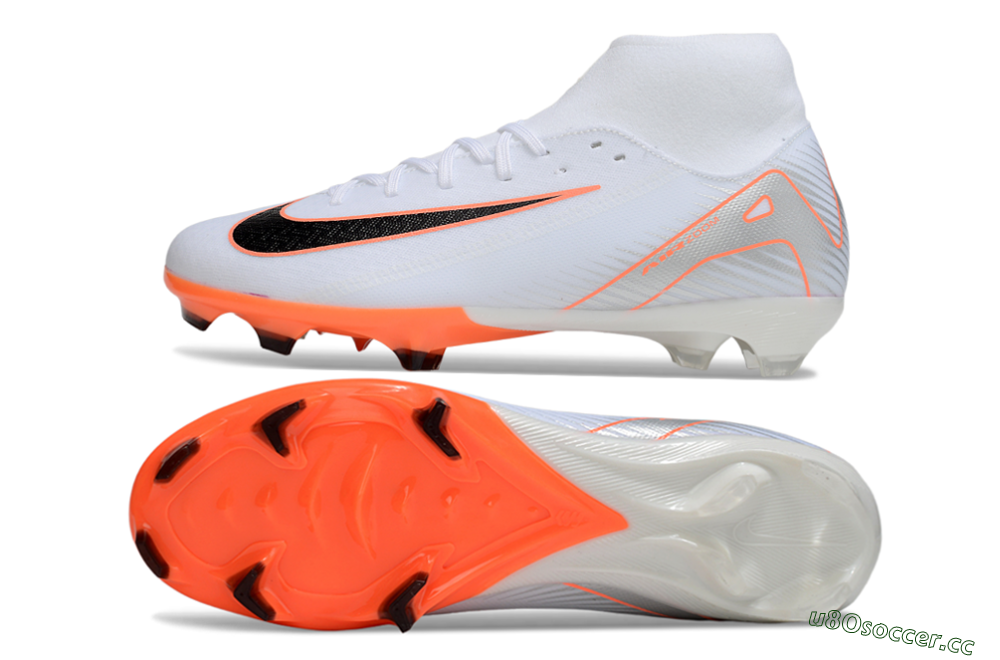 Men's Nike Air Zoom Mercurial Superfly 10 Academy FG Firm Ground High-Tops Football Boots - White/Black/Orange/Silver 1