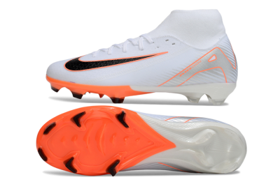 Men's Nike Air Zoom Mercurial Superfly 10 Academy FG Firm Ground High-Tops Football Boots - White/Black/Orange/Silver