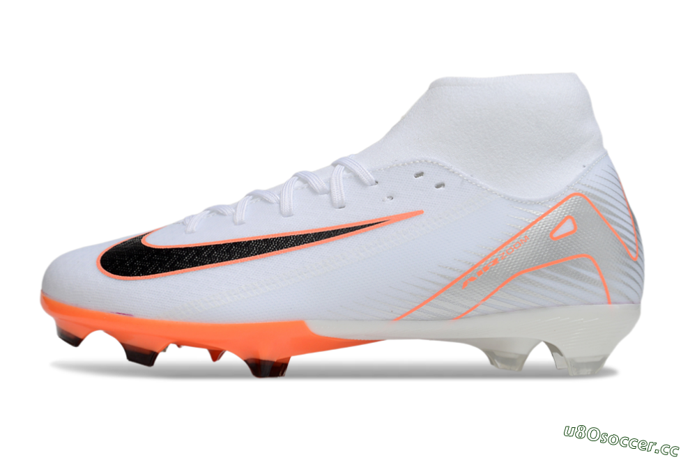 Men's Nike Air Zoom Mercurial Superfly 10 Academy FG Firm Ground High-Tops Football Boots - White/Black/Orange/Silver 0