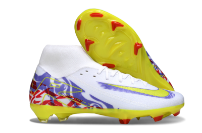 Men's Nike Air Zoom Mercurial Superfly 10 Academy FG Firm Ground High-Tops Football Boots - White/Purple/Yellow/Red