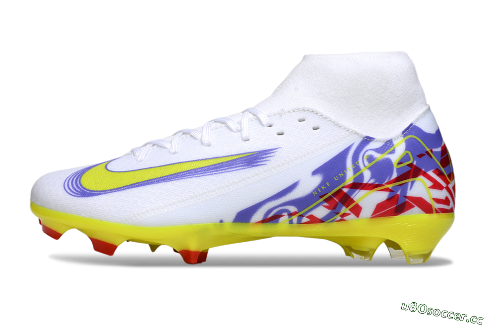Men's Nike Air Zoom Mercurial Superfly 10 Academy FG Firm Ground High-Tops Football Boots - White/Purple/Yellow/Red 0