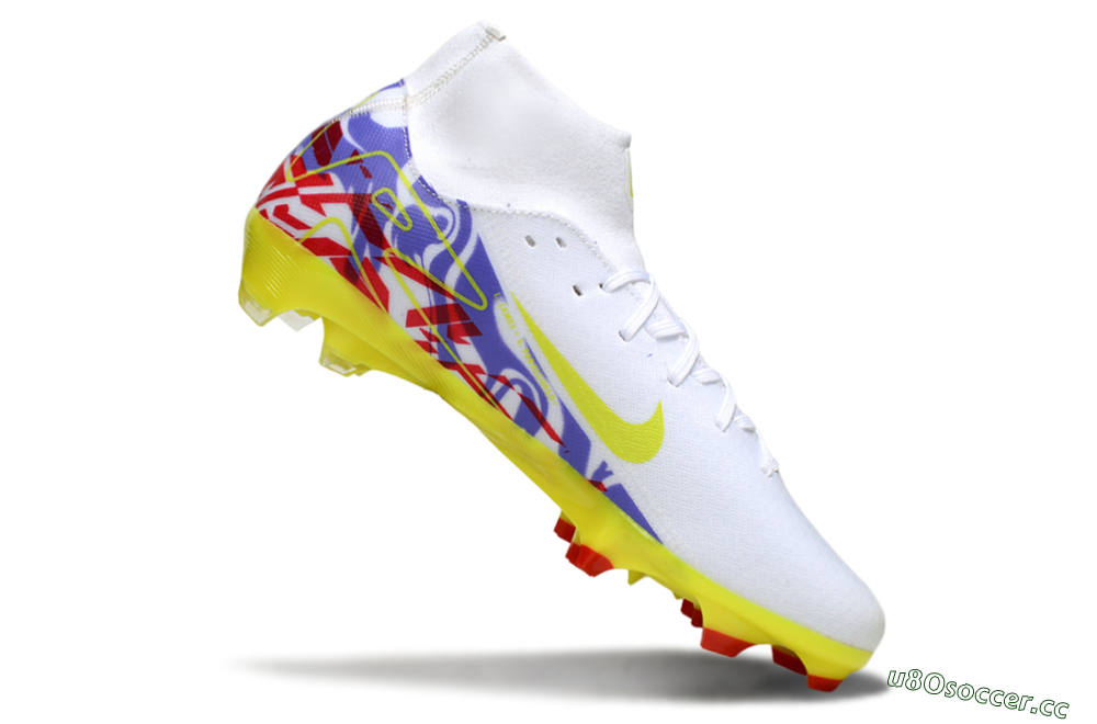 Men's Nike Air Zoom Mercurial Superfly 10 Academy FG Firm Ground High-Tops Football Boots - White/Purple/Yellow/Red 4