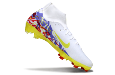 Men's Nike Air Zoom Mercurial Superfly 10 Academy FG Firm Ground High-Tops Football Boots - White/Purple/Yellow/Red