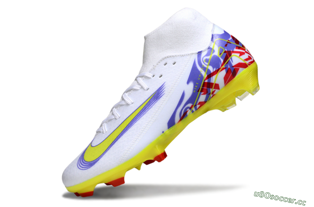 Men's Nike Air Zoom Mercurial Superfly 10 Academy FG Firm Ground High-Tops Football Boots - White/Purple/Yellow/Red 5