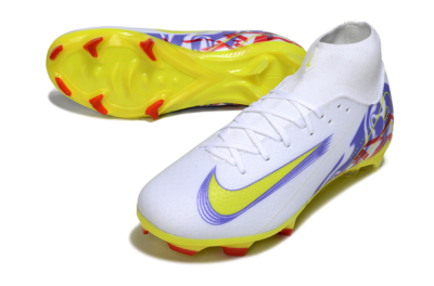 Men's Nike Air Zoom Mercurial Superfly 10 Academy FG Firm Ground High-Tops Football Boots - White/Purple/Yellow/Red