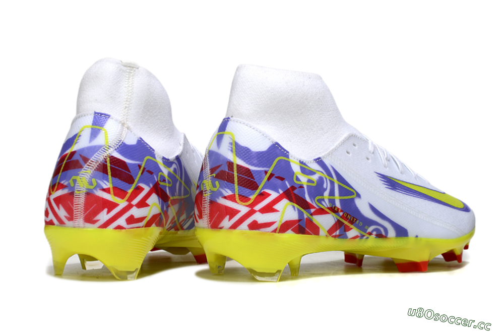 Men's Nike Air Zoom Mercurial Superfly 10 Academy FG Firm Ground High-Tops Football Boots - White/Purple/Yellow/Red 6
