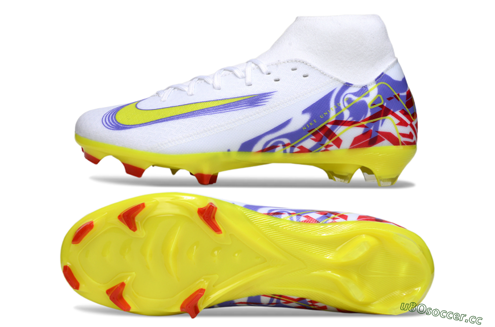 Men's Nike Air Zoom Mercurial Superfly 10 Academy FG Firm Ground High-Tops Football Boots - White/Purple/Yellow/Red 1