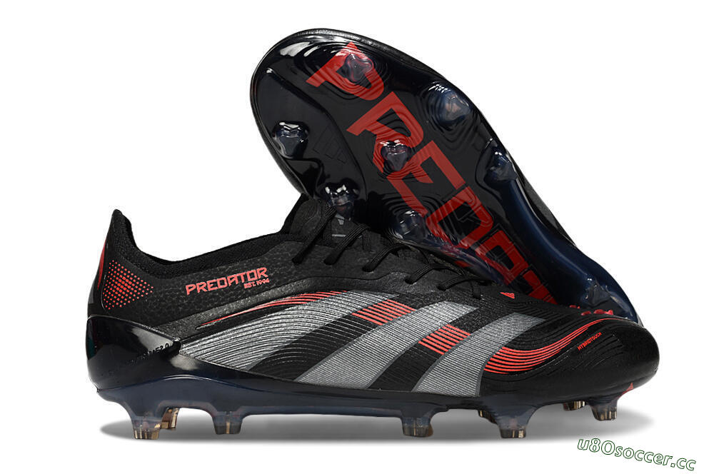 Men's Adidas Predator 25 Elite FG Firm Ground Low-Tops Football Boots - Black/Grey/Red 2