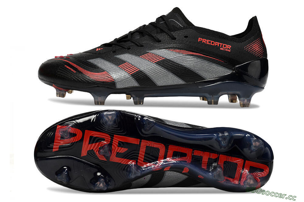 Men's Adidas Predator 25 Elite FG Firm Ground Low-Tops Football Boots - Black/Grey/Red 1