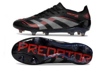 Men's Adidas Predator 25 Elite FG Firm Ground Low-Tops Football Boots - Black/Grey/Red