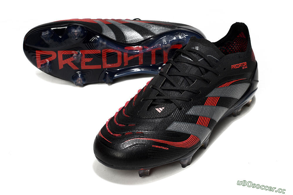 Men's Adidas Predator 25 Elite FG Firm Ground Low-Tops Football Boots - Black/Grey/Red 3