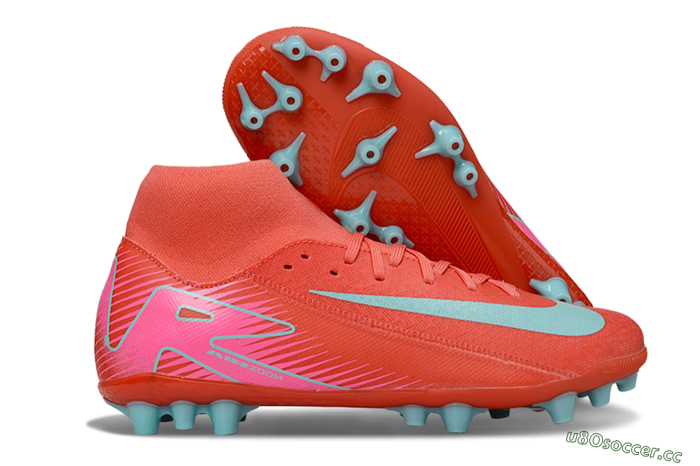 Men's Nike Air Zoom Mercurial Superfly 10 Academy AG Artificial Grass High-Tops Football Boots - Red/Jade/Pink 2