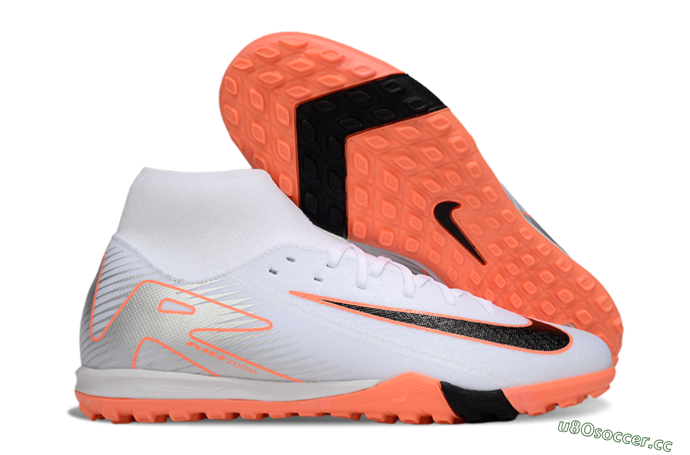 Men's Nike Air Zoom Mercurial Superfly 10 Academy TF Artificial Turf High-Tops Football Shoes - White/Black/Orange/Silver 2